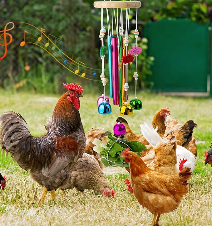 Chicken Toys with Treat Ball for Coop, Chicken Wind Chime Toys for Hens with 5 Metal Bells, Hanging Chickens Coop Pecking Toy for Hens Chicks Poultry