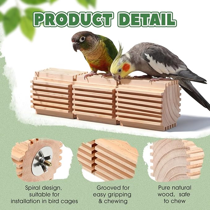 CroBlissful 2 Pcs Wooden Parrot Chew Toys Natural Wooden Bird Foraging Toy Chew Accessories Relieve Boredom and Anxiety, Foraging Toys, for Parakeet, Cockatiel, Conure, Budgie, Lovebird (L)