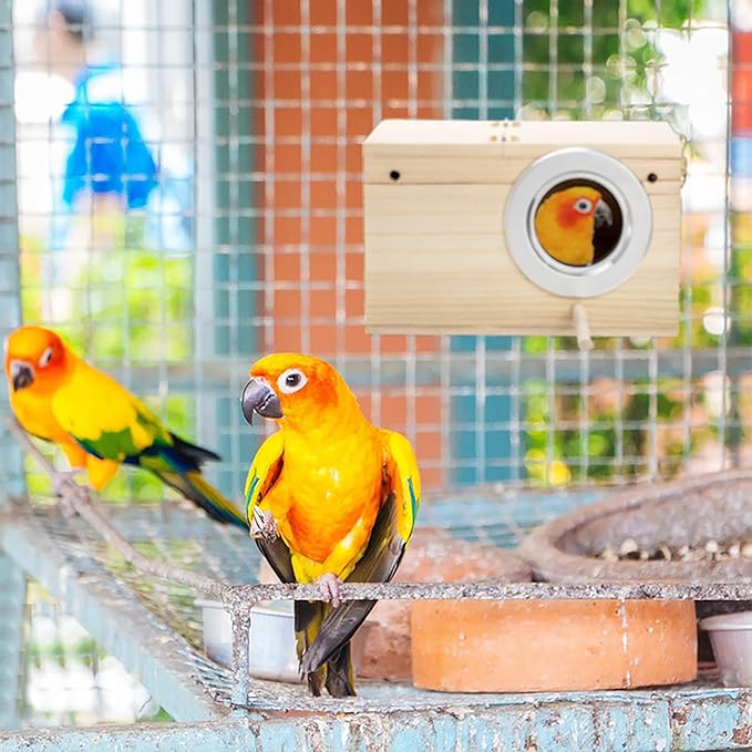 Hiceeden 2 Pack Parakeet Nest Box, Natural Wood Bird Nesting Box, Small Bird House Breeding Box for Budgie Lovebirds, Cockatiel, Parrots Mating, Aviary, 7.7×4.7×4.7 Inches