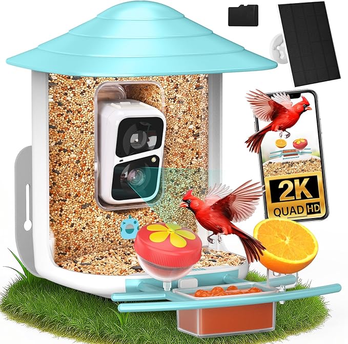 birdsnap® TUC Bird Feeder with Camera 2K HD Live with 32GB Card Auto Detect & Notify AI Identify Camera Birds Feeders Solar Powered Wireless Outdoors Backyard Gift for Mom Dad Birds Lover, 2.4G WiFi