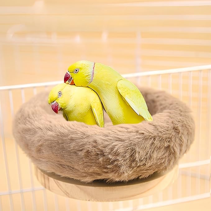 2Pcs Bird Perch Stand Platform Plush Parrot Hanging Hammock Warm Bird Nest Snuggle Hut Birds Sleeping Bed Wood Perch for Parrot,Budgies,Parakeet,Cockatiels,Conure,Lovebirds-Purple&Brown