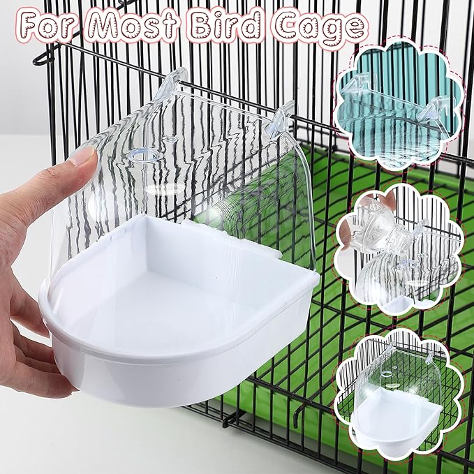 Honeydak 3 Pieces Clear Bird Bath for Cage Parakeet Bird Cage Accessories Hanging Bath Box Parrot Bathing Tub with Clear View for Cockatiel Conure Canary Budgies Parrots(Bright Colors)
