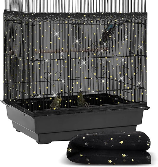 Shappy Large Bird Cage Cover Birdcage Nylon Mesh Net Cover Seed Feather Catcher Twinkle Star Universal Birdcage Cover Bird Seed Guard Skirt for Parakeet Macaw African Round Square Cage (Black, L)