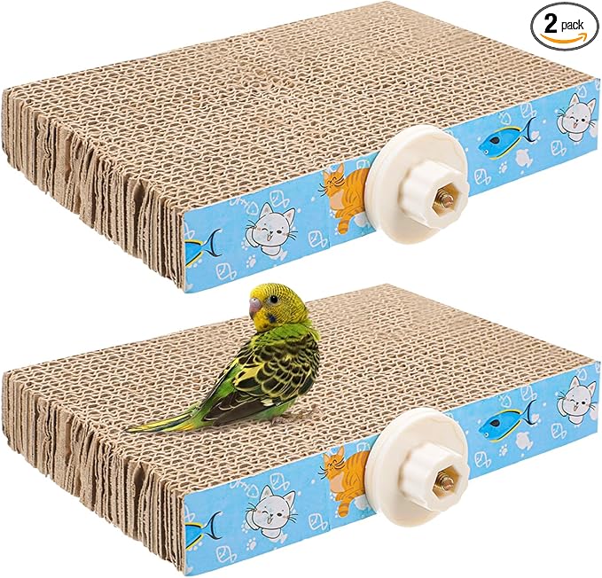 COMNICO 2 PCS Bird Chew Toy Parrot Cage Perch Cardboard Platform Bird Paw Grinding Stand for Cage Birds Resting Platform Stand Parrot Playground Exercise Toys ParakeetsCage Accessories (Size M