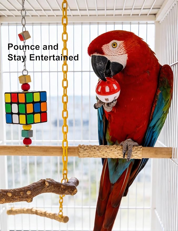 12 Pack Bird Toys, Colorful Bell Balls and Rattles for Small and Medium Parrots, Parakeets and Cockatiels