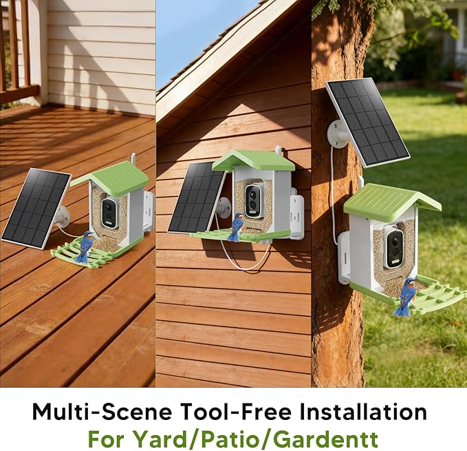 Billber Smart Bird Feeder with Camera - Solar Powered & Night Vision, 2K HD Real-Time View & Instant Alerts, Waterproof Outdoor Hummingbird Feeder, for Bird Watching Enthusiasts