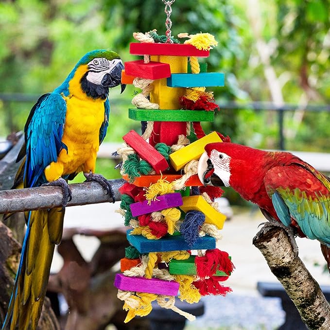 Extra Large Natural Wood Bird Toys for Macaws, African Grey, Amazon Parrots Gifts