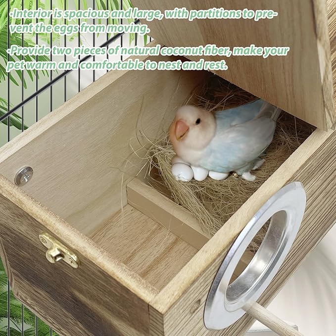 PINVNBY Parakeet Nesting Box, Carbonized Wood Bird Box, Wood Breeding Box for Birds, Budgie Lovebirds Conure Finch Parrot Canary (L: 11.8 x 5.9 x 5.9 inch)
