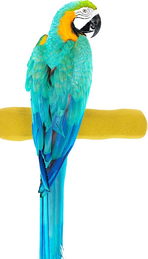Sweet Feet and Beak Comfort Grip Safety Perch for Bird Cages - Patented Pumice Perch for Birds to Keep Nails and Beaks in Top Condition - Safe Easy to Install Bird Cage Accessories XL 13.5" - Yellow
