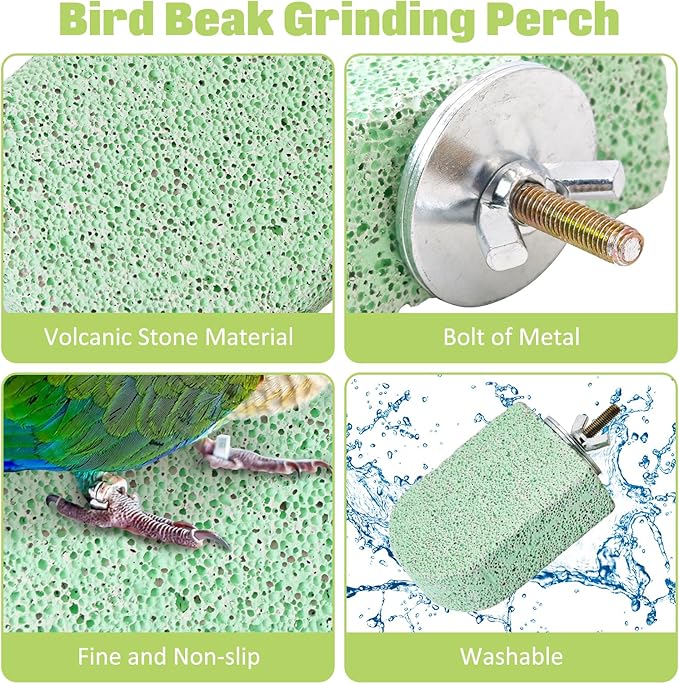 BNOSDM 4 Pcs Bird Beak Grinding Stone Chew Toy Parrot Calcium Perch Bird Stand Platform Parakeet Cage Accessories for Budgies, Cockatiels, Conures, Lovebirds, Finch (Green)