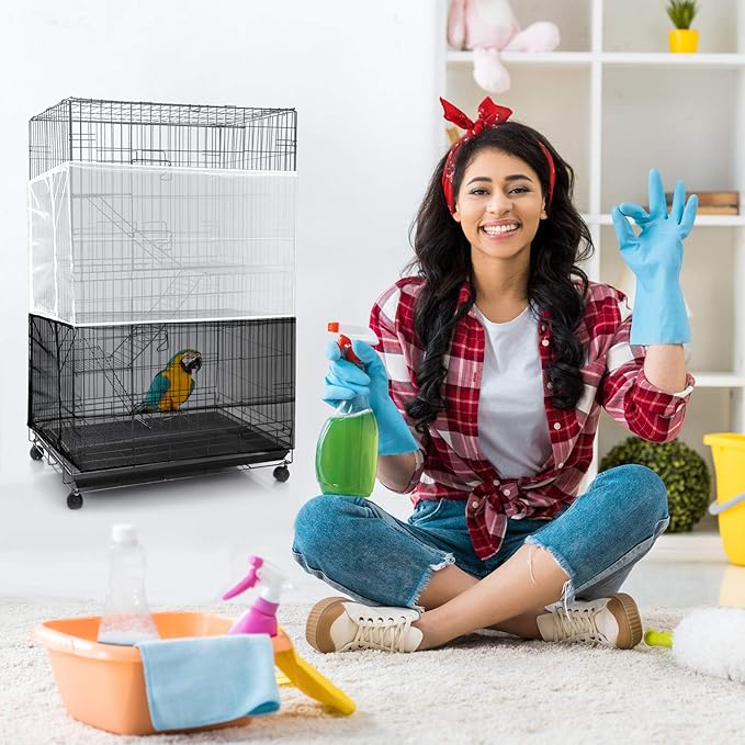 Shappy Large Bird Cage Seed Catcher,Bird Cage Cover Net Skirt Guard,Adjustable Soft Airy Mesh Net for Parrot Parakeet Macaw(78.7 x 15 Inch/ 200 x 37 cm,White)