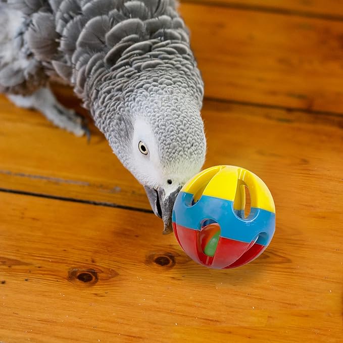 SIMENA Parrot Ball Toy with Bell, Cage Hanging Accessories for Medium to Large Birds, Interactive Toys for Birds, Cat Ball Toy(Set of 3)