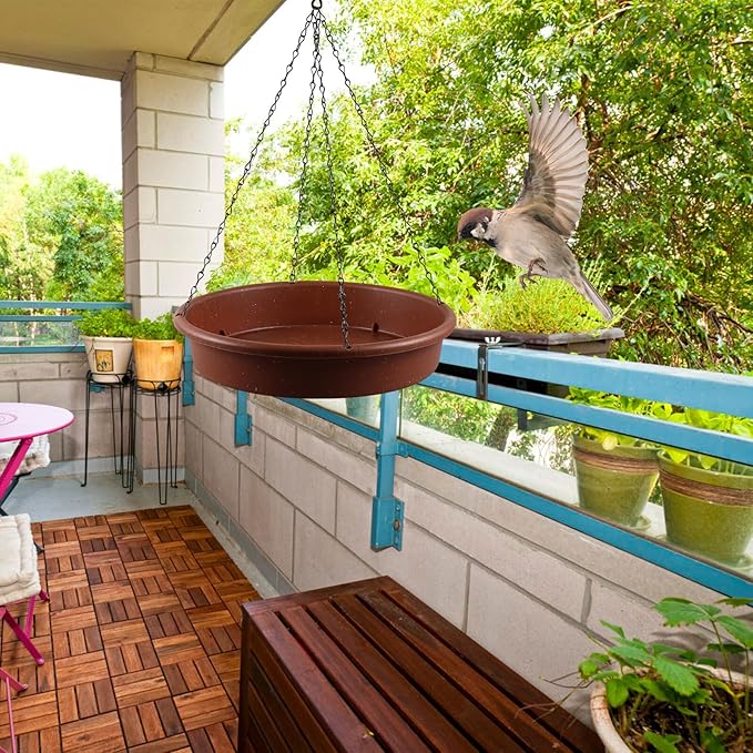 Happyyami Outdoor Hanging Bird Bath and Feeder Basin Iron and PP Material Multi-Purpose Tray for Garden Decoration and Bird Feeding