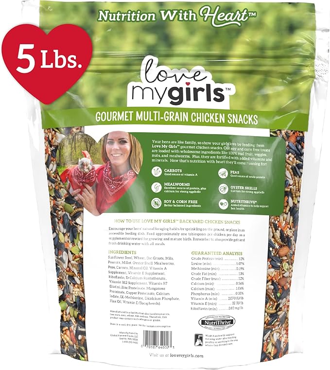 Love My Girls: Chicken Snacks - Veggies & Worms - 5lb Bag - Global Harvest, Gourmet Multi-Grain Treats, Corn-Free, Nutritious & Protein Rich Mealworms