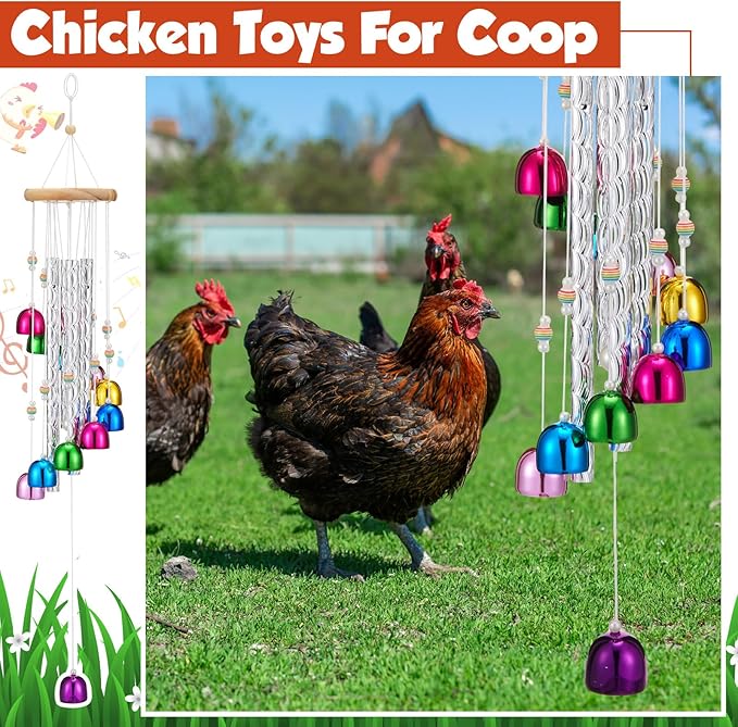 WinnerWhy Chicken Chew Toys for Coop Silver Chicken Wind Chime Enrichment Toys Art Hanging Decoration for Bird Parrot Parakeet Budgerigar Lovebird