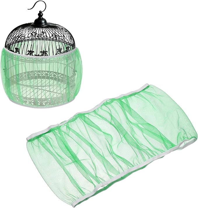 Bird Cage Seed Catcher, Bird Cage Net Cover Seeds Guard, Universal Birdcage Accessories, Green, Circumference 55.1"-70.9", Height 11.8" for Parrot Cockatiel Enclosures