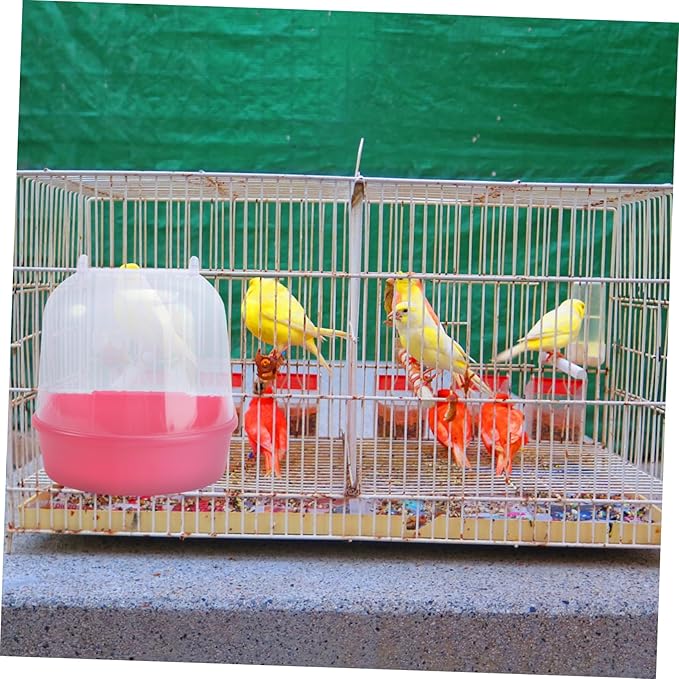 POPETPOP Caged Bird Bath Multi Cage Bird Bath Covered for Small Birds Parrot Canary Parrot(Red)