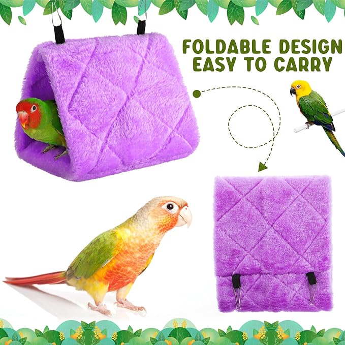 AceOrbit 4 Pcs Winter Warm Bird Nest for Cage Plush Birds Hanging Snuggle Cave 6.7" and 9.5" House Shed Hut Parakeet Sleeping Bed Hammock Fluffy Birds Hideaway Tent for Small Parrot(Cute,Diamond)
