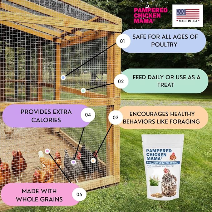 Pampered Chicken Mama Premium Chicken Scratch Treat - High Protein & High Calcium All-Natural Backyard Chicken Grower Feed Supplies for Laying Chickens (2.5 pounds)