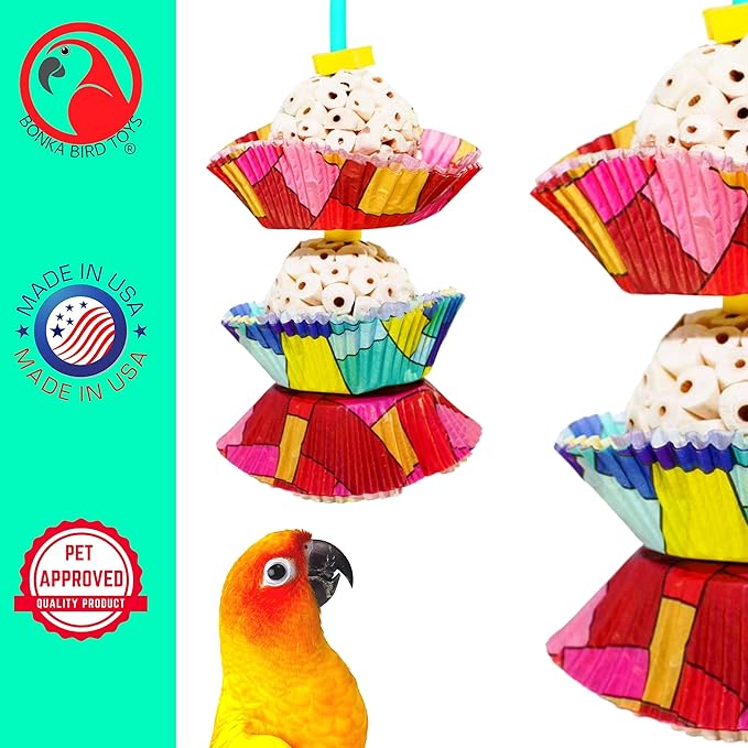 Bonka Bird Toys 1932 Two Cake - Medium-Sized, Natural Sola Balls, Colorful Shreddable Parrot Cage Toy