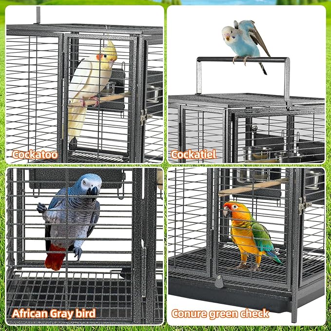 Portable Bird Travel Carrier Cage Black 19 Inch with Handle Wooden Perch,Parrot Travel cage Medium Birds for Cockatiels, Conures