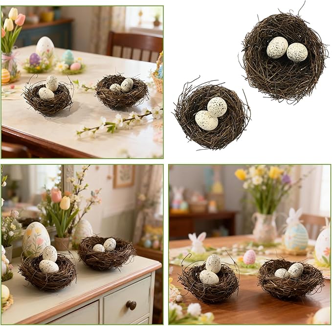 24PCS Small Faux Bird Nest with Eggs for Crafts Handwoven Artificial Rattan Mini Easter Bird Nests Decor for Easter Spring Home Garden Wedding Centerpiece Decorations