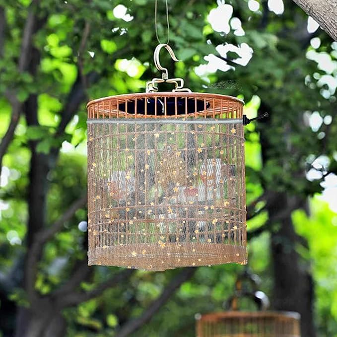 Bird Cage Seed Catcher, 45-90'' Adjustable Cover, Universal Nylon Mesh Net, Skirt Guard Accessories for Parrot Parakeet Macaw Round Square Cage (Gray)