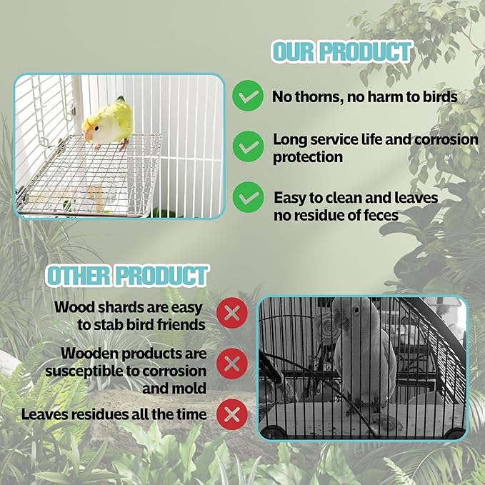 Bird Perches Platform, Stainless Steel Bird Perch Stand,Bird Cage Accessories Exercise Platform for Small to Large Parrots(Rectangle,L+XL)