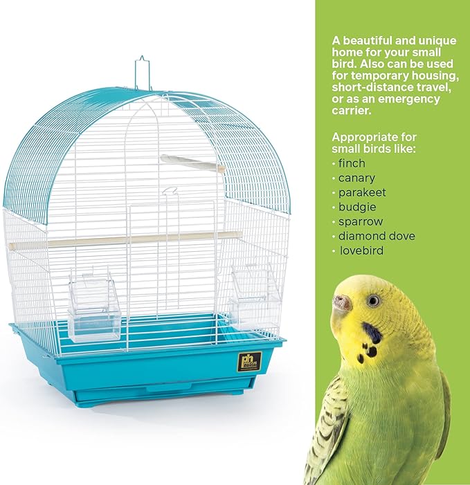 Prevue Pet Products South Beach Dome Top Bird Cage - Ideal for Parakeets, Finches, Budgies, & Canaries, Small & Portable Indoor Bird Cage, Functional Permanent or Travel Bird Cage - White & Teal