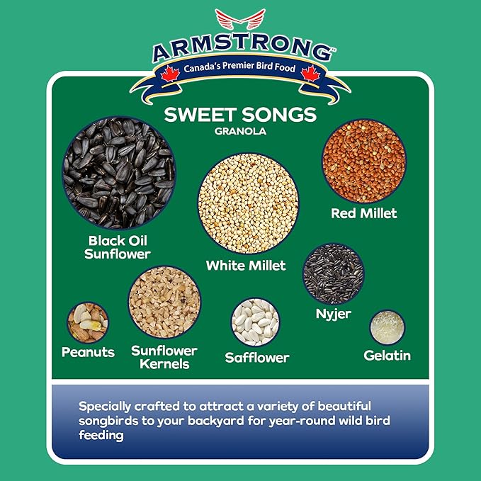 Armstrong Wild Bird Food Royal Jubilee Sweet Songs Granola Stack, 7.05oz – High-Energy Treat with Black Oil Sunflower, Safflower & Nyjer Seeds - Ideal for Granola Stack Feeders