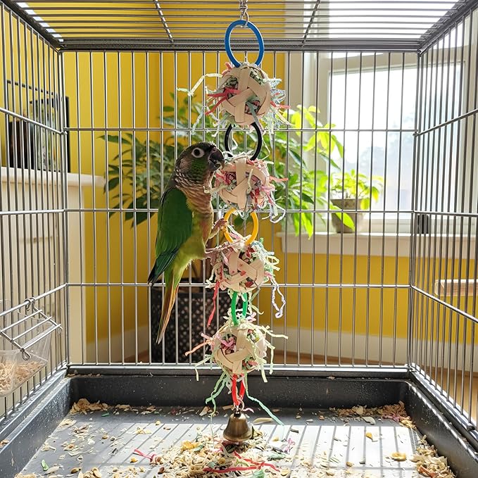 Bird Toy, Bamboo Ball Shredded Paper Parrot Foraging Tearing and Climbing Hanging Toy, Suitable for Parakeet Conure Cockatiel and Lovebird