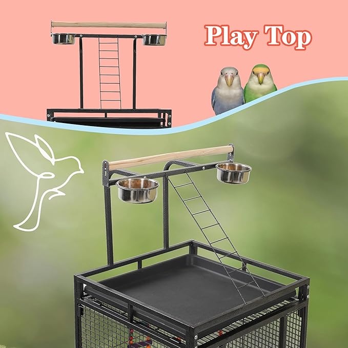 Large Bird Cages for Parrots,Bird Flight Cage for Parakeets,Cockatiel Cage for Birds,Large Parakeet Cage with Stand,Parrot Cages Cover,Seed Catcher,Toys,Feeders,Trays for Conure Canary Lovebird Budgie