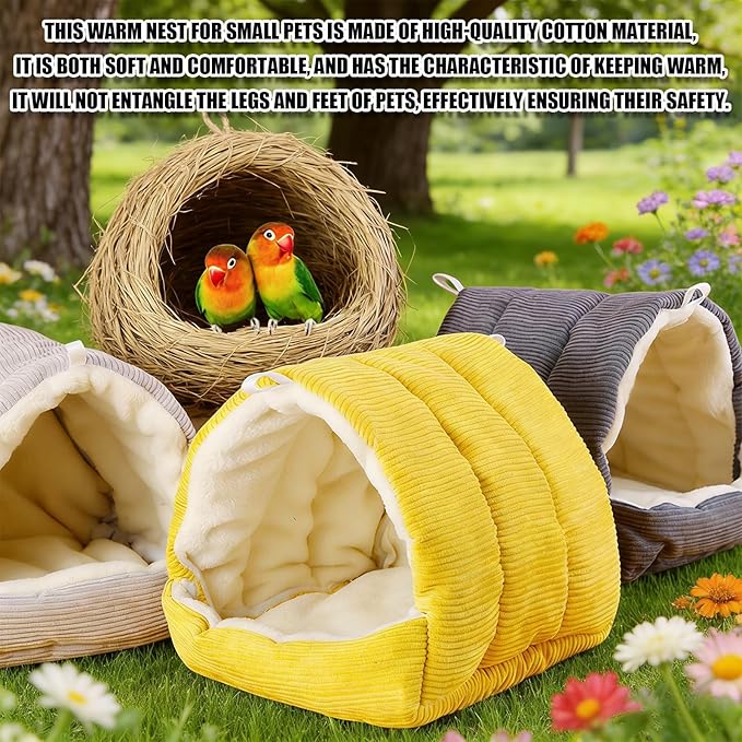 Winter Warm Bird Nest Bed, Plush Hanging Bird Bed for Cage, Plush Hut Tent, Hideaway Sleeping Nest for Budgies, Parakeets, Cockatiels, Conures (Dark Grey, S)