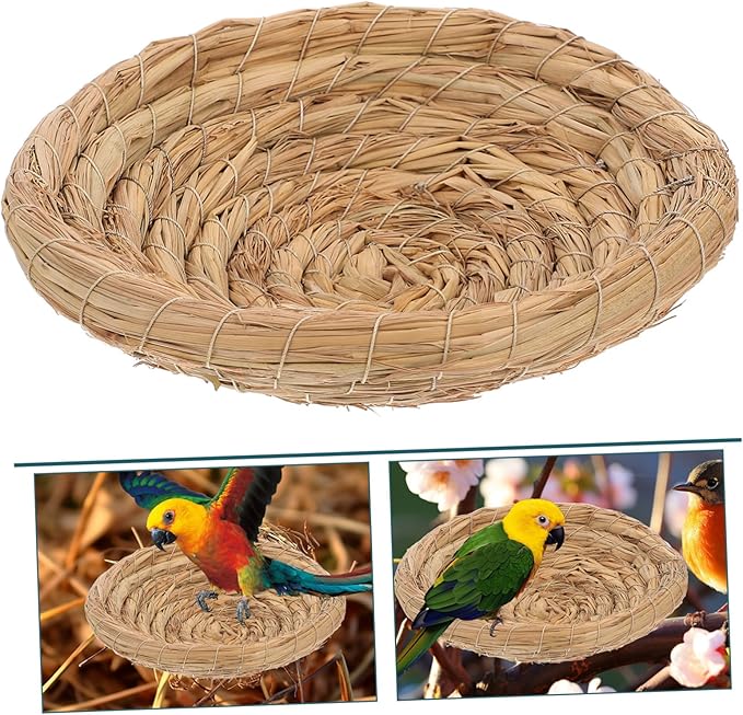 Handmade Straw Bird Nest for Pets Natural Woven Nest House for Parrots Macaws African Greys Furry Animals Sleeping Breeding