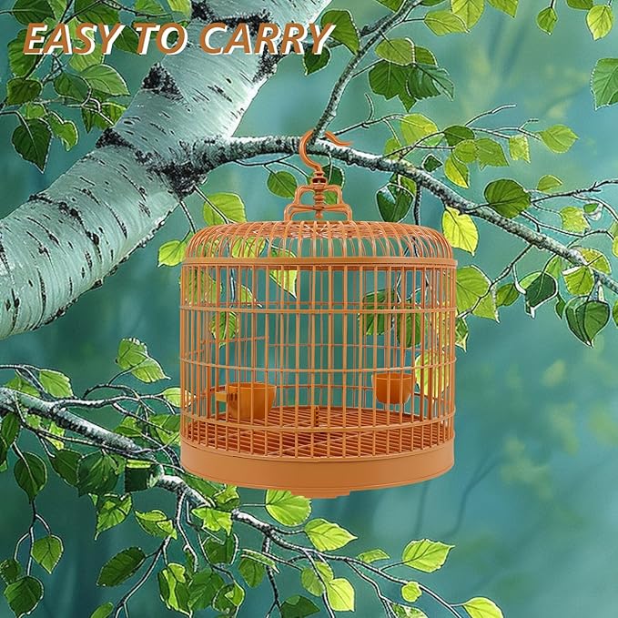 Toddmomy Hanging Bird Cage for Parakeets and Lovebirds 29.5-inch Plastic Vintage Style Cage with Dome Top Suitable for Small Birds and Indoor Use