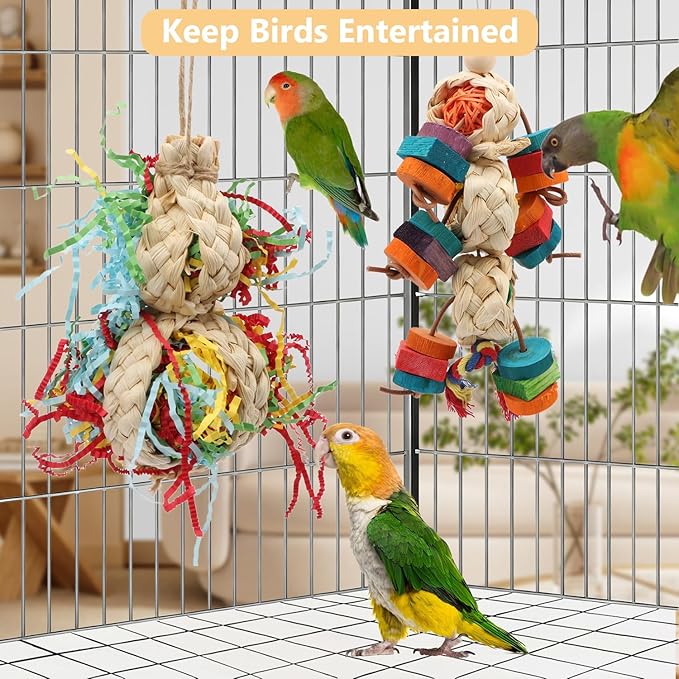Wontee Bird Toys Colorful Shredding Crinkles Foraging Toys 2 Pack Chew Toys for Cockatiels Conures Parakeets Budgies Senegal (2 Pack-B)