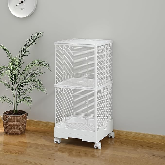 40 Inch Medium Small Bird Double Cage for Parrot Lovebirds Finches Canaries Parakeets Cockatiels Budgie Parrotlet Conures, w/Detachable Standing Perches, Snow White