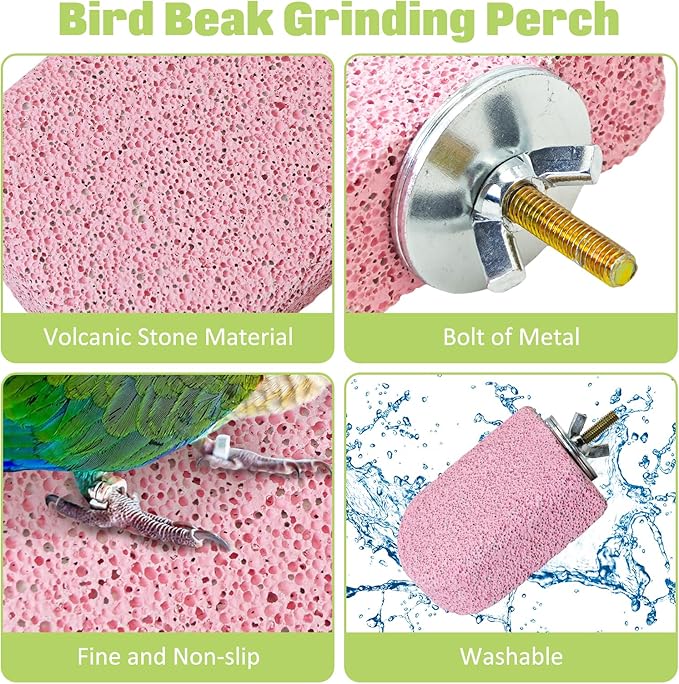 BNOSDM 4 Pcs Bird Beak Grinding Stone Chew Toy Parrot Calcium Perch Bird Stand Platform Parakeet Cage Accessories for Budgies, Cockatiels, Conures, Lovebirds, Finch (Pink)