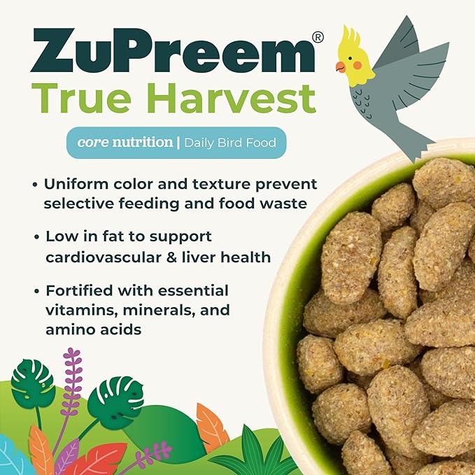 ZuPreem True Harvest Bird Pellets, Daily Bird Food for Parrot, Conure, Caique, African Grey, Eclectus, Small Cockatoo, Core Nutrition for Medium Large Birds, Added Vitamins, Parrot Food (ML, 10 lbs)