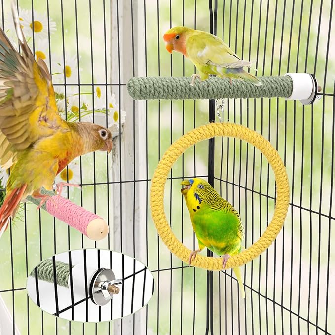 Bird Toys,3PCS Bird Swing Perch with Rope Chewing Toys, Suitable for Lovebirds, Parakeets, Budgerigars, Counres ect Small Birds