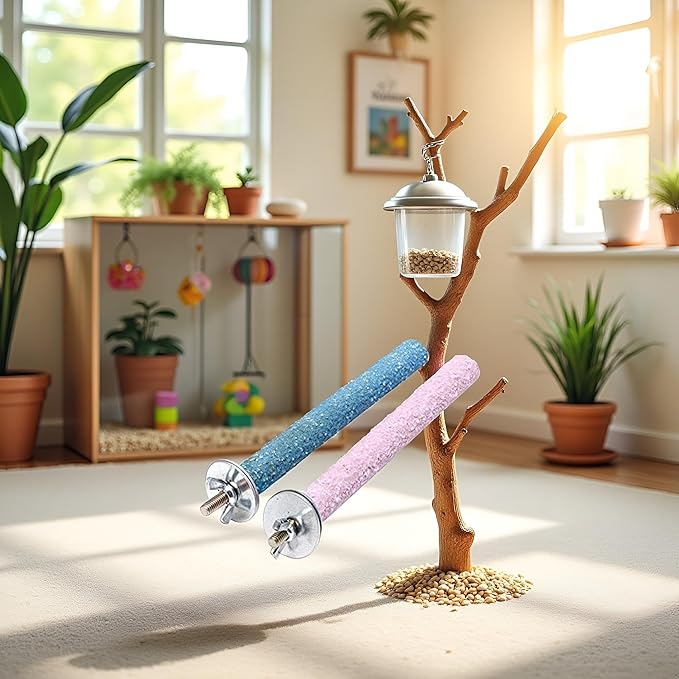 2 Pcs Multi-Color Random Bird Perch Stand Toy Wood Parrot Perch Stand Grinding Claw Sticks Sanded Surface Cage Toy for Parakeets Finches Parakeet Toys Birdcage Accessories