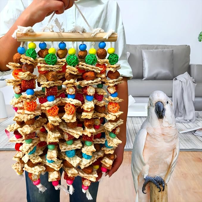 Large Bird Parrot Toys,Multicolored Natural Macaws Toy Bird Chewing Toy for Cokatoos African Grey and Large Medium Birds