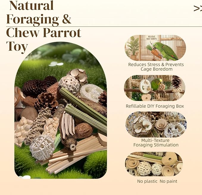30PCS Natural Foraging & Chew Parrot Toy,Shredding Box for Parakeets, Cockatiels, Conures & Lovebirds and Other Small to Medium Birds (Medium)