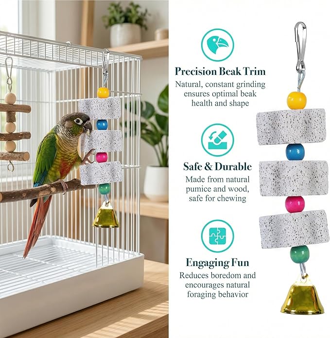 3 Pack Bird Cuttlebone Chewing Toys, Natural Lava Stone Calcium Block Beak Grinder, Bird Toy Cage Accessories for Parakeets Cockatiels Budgies Conures