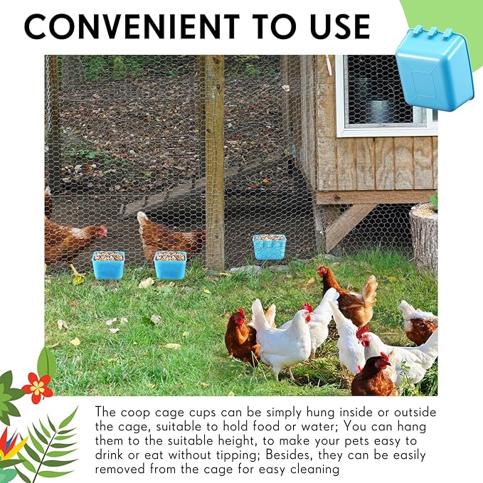 Maxdot 20 Pcs Chicken Water Feeder Cups 16 oz Pigeon Bird Feeder Cups Hanging Cage Chicken Water Cup for Pet Parrot Rooster Parakeet Bunny Gamefowl Poultry Wire Hutch(Light Blue)
