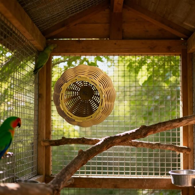 Imitation Rattan Bird Nest for Cage, Chew Resistant Parrot Nest House with Metal Frame, Egg Laying and Breeding Nest for Small Birds, Suitable for Budgies, Lovebirds, Cockatiels, Parakeets