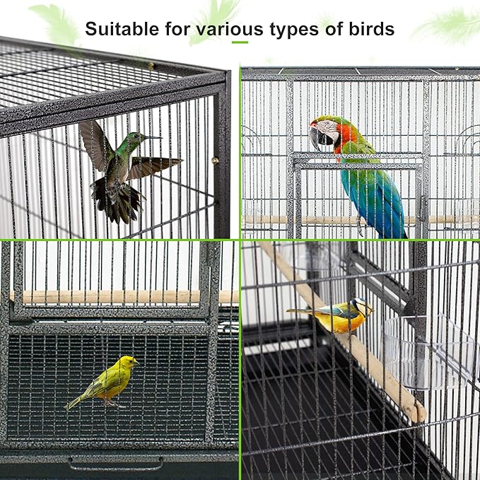 53-Inch Standing Wrought Iron Birdcage Large Parrot Flight Bird Cage with Rolling Stand Birdcages for Cockatiels African Grey Quaker Lovebird Canary Budgie Finch