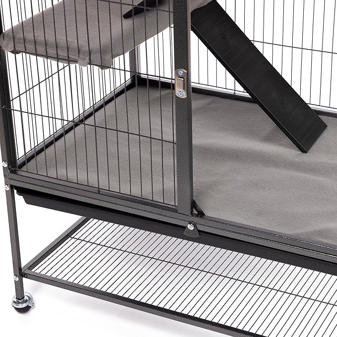 Prevue Pet Products Ferret Cage Plush Fitted Grille Cover Set - Washable Polyester Cage Cover, Prevue Ferret Enclosure Accessories, Plush & Soft Animal Cage Liner - Gray