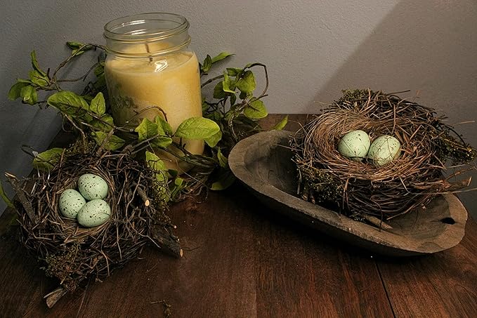 The Bridge Collection Faux Decorative Bird's Egg Nest - Cute Bird Nest with Eggs Tabletop Decoration for Spring, Summer, Everyday Home Decor (Robin's Eggs - Set of 2)