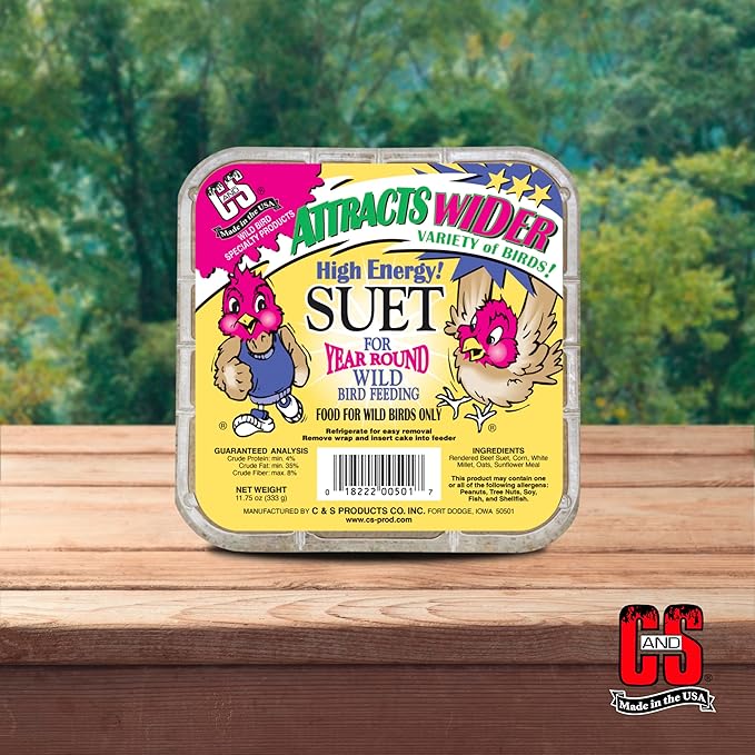 C&S High Energy Suet Treat, Wild Bird Food for Woodpeckers, Nuthatches, Chickadees and Jays, 11.75 Ounces, Pack of 8